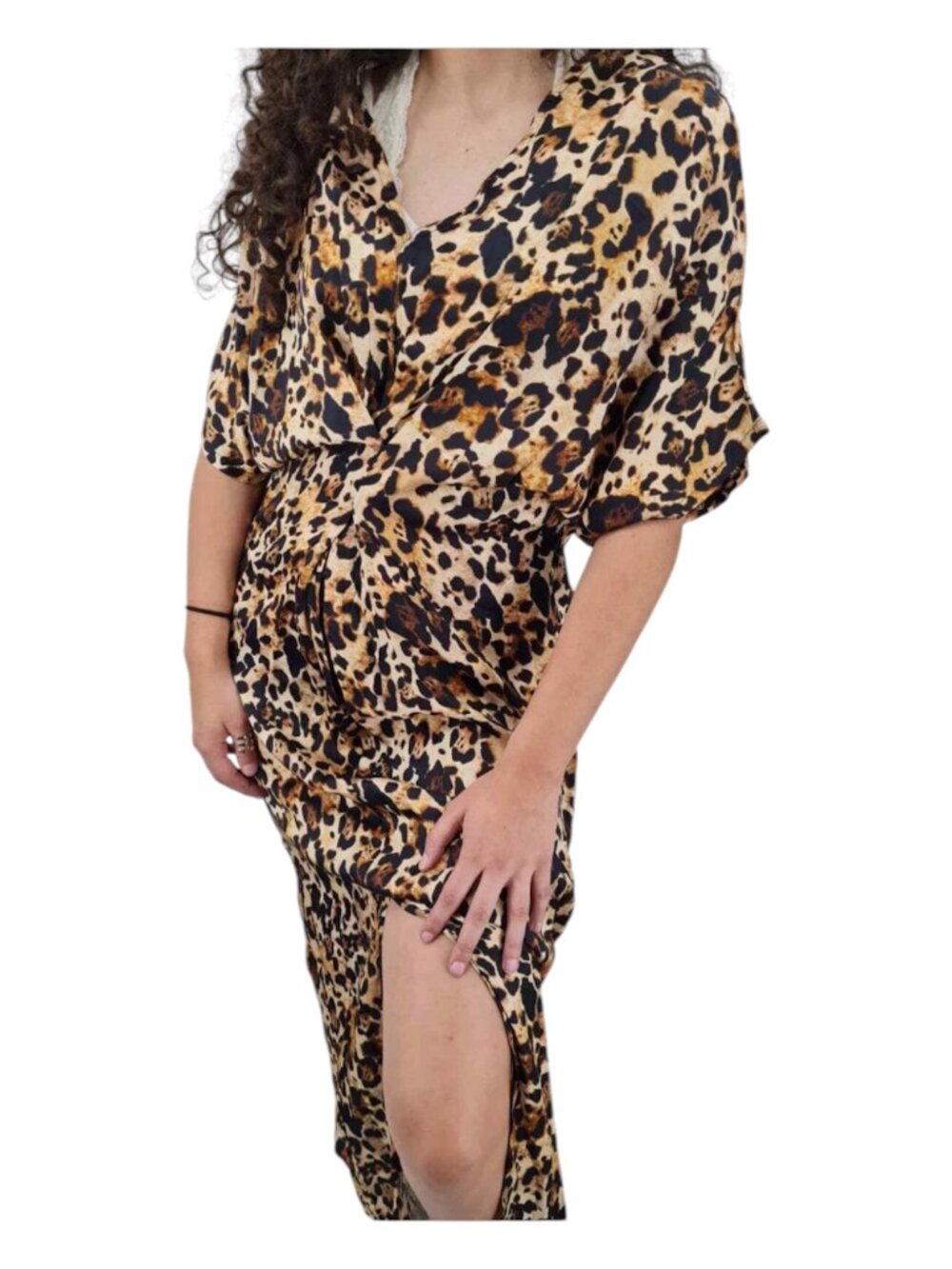 Sofia Made In Italy Caftan Leopard Print Maxi Dress Cold Shoulder NWT OS